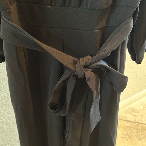 Nikki Lund Size L Long Sleeve Belted Jumpsuit Solid Black Relaxed Fit Minimalist - Picture 4 of 9